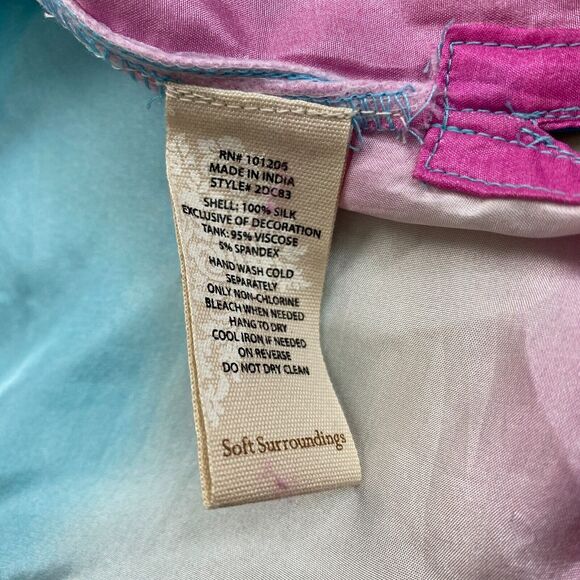 Soft Surroundings Silk Tunic Top Large Women Tie Dye Curacao Oversize Flowy Boho - Picture 12 of 13